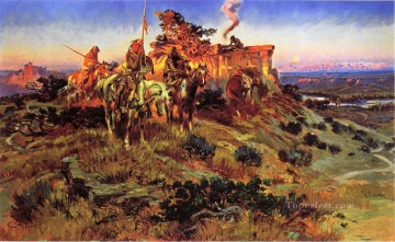 アメリカインディアン Painting - スモーク・トーク 1924年 チャールズ・マリオン・ラッセル アメリカ・インディアン